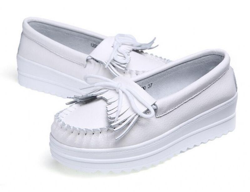 Esther Naisten Mukavat Nahkaiset Loafer-kengät - Valkoinen 1