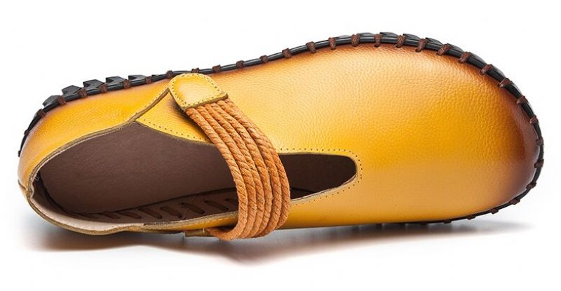 Felipa Naisten Litteät Nahkaiset Loafer-kengät - Keltainen