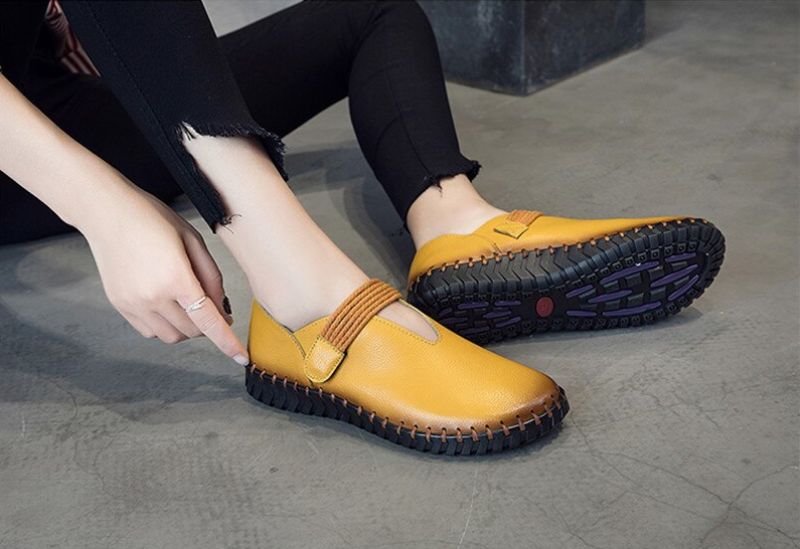 Felipa Naisten Litteät Nahkaiset Loafer-kengät - Keltainen