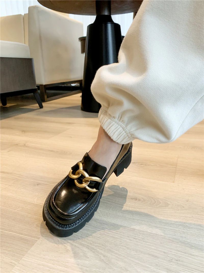 Fernanda Round Toe Platform Oxford Mustat Kengät - Musta
