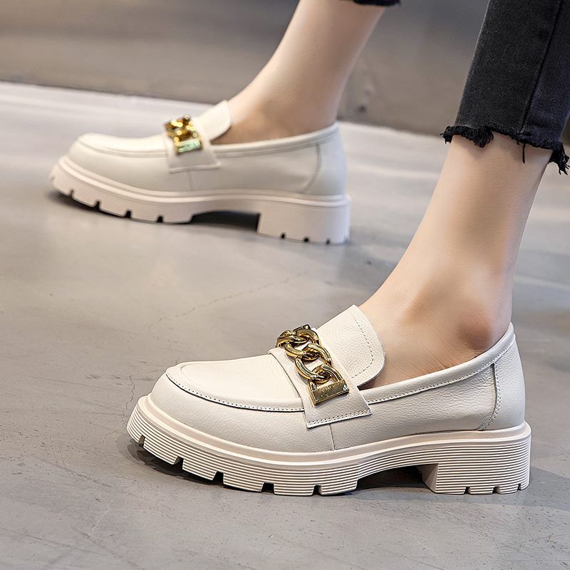 Julia Naisten Dressy Platform-nahkainen Loafer-kengät - Beige