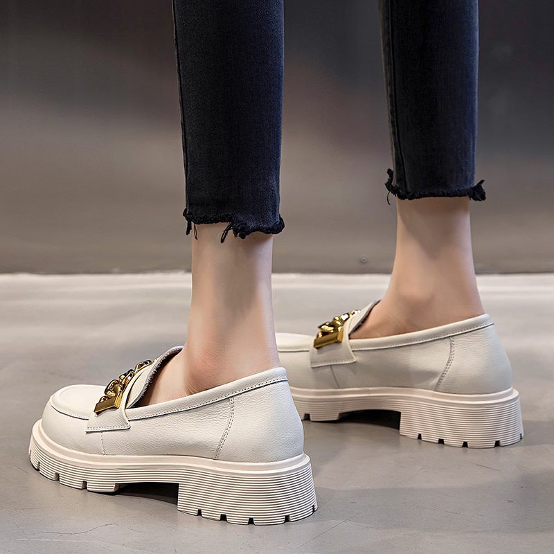 Julia Naisten Dressy Platform-nahkainen Loafer-kengät - Beige
