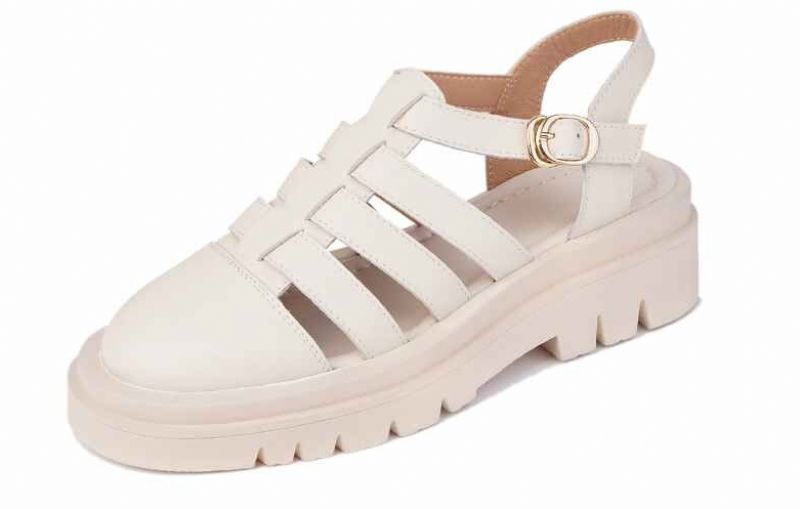 Kity Naisten Pyöreäkärkiset Nahkasandaalit - Beige
