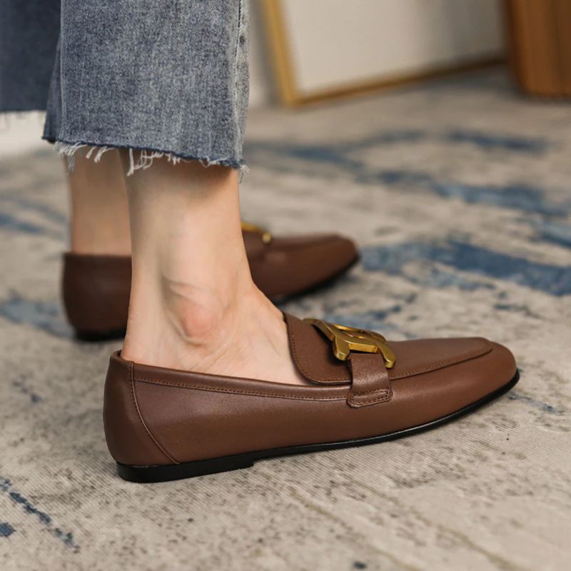 Lina Naisten Vapaa-ajan Nahkaiset Loafer-kengät - Musta