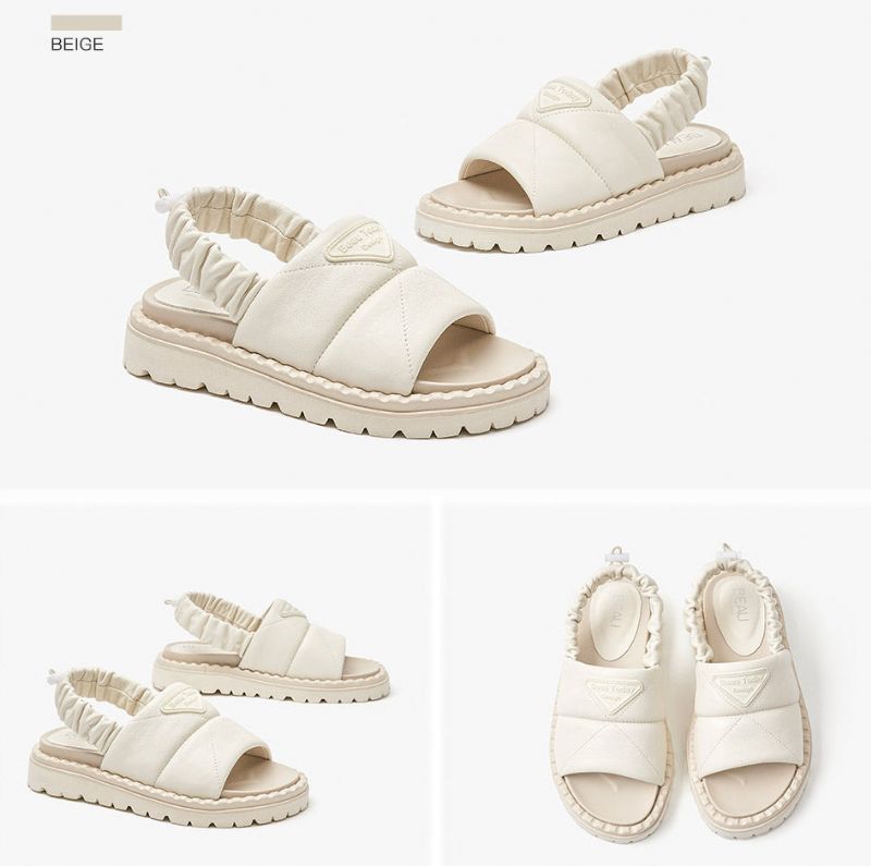 Litcy Naisten Nahkainen Kuminauhasandaali - Beige