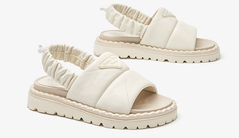 Litcy Naisten Nahkainen Kuminauhasandaali - Beige