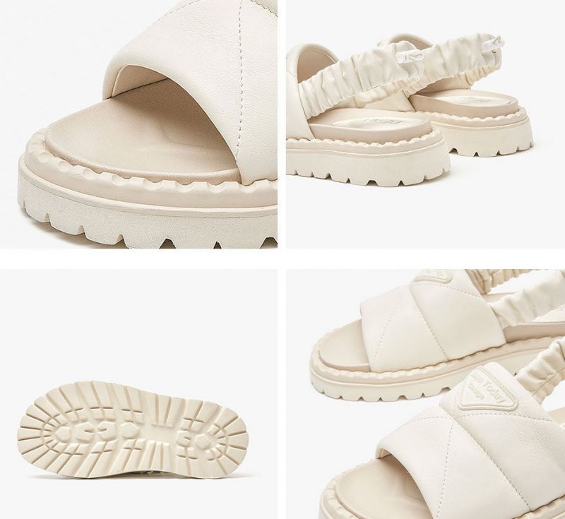 Litcy Naisten Nahkainen Kuminauhasandaali - Beige