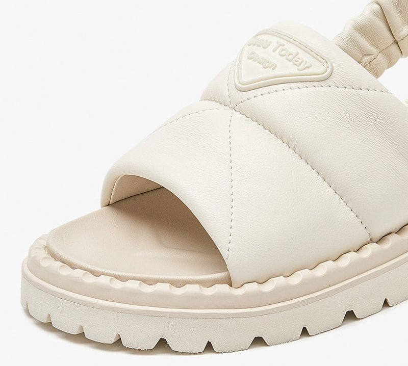 Litcy Naisten Nahkainen Kuminauhasandaali - Beige