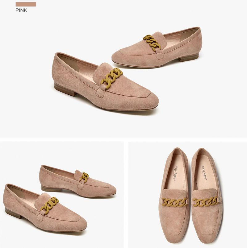 Lorenza Naisten Tyylikkäät Mokkanahkaiset Loafer-kengät - Pinkki