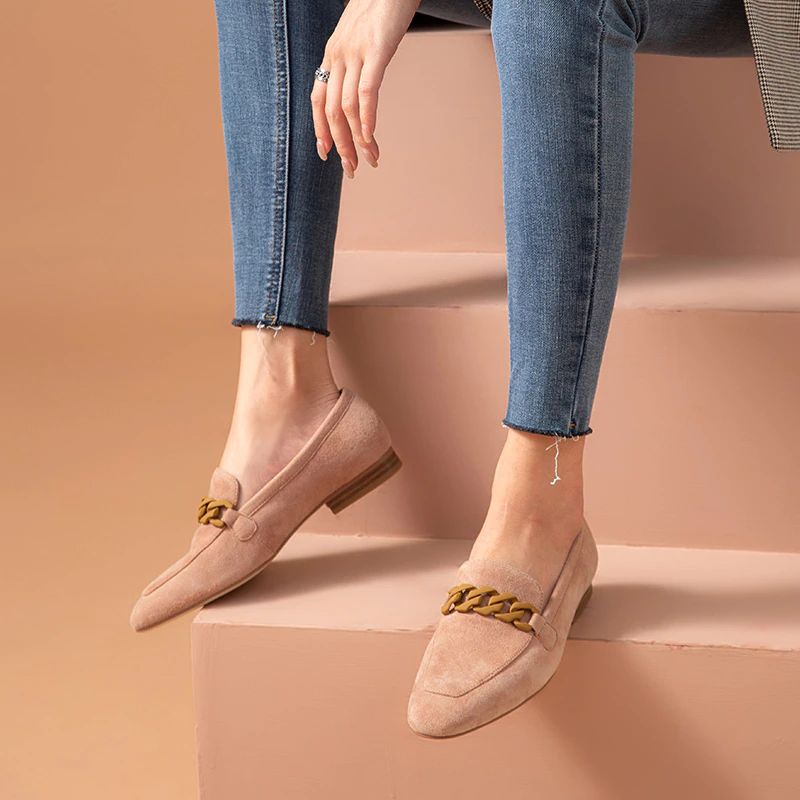 Lorenza Naisten Tyylikkäät Mokkanahkaiset Loafer-kengät - Pinkki