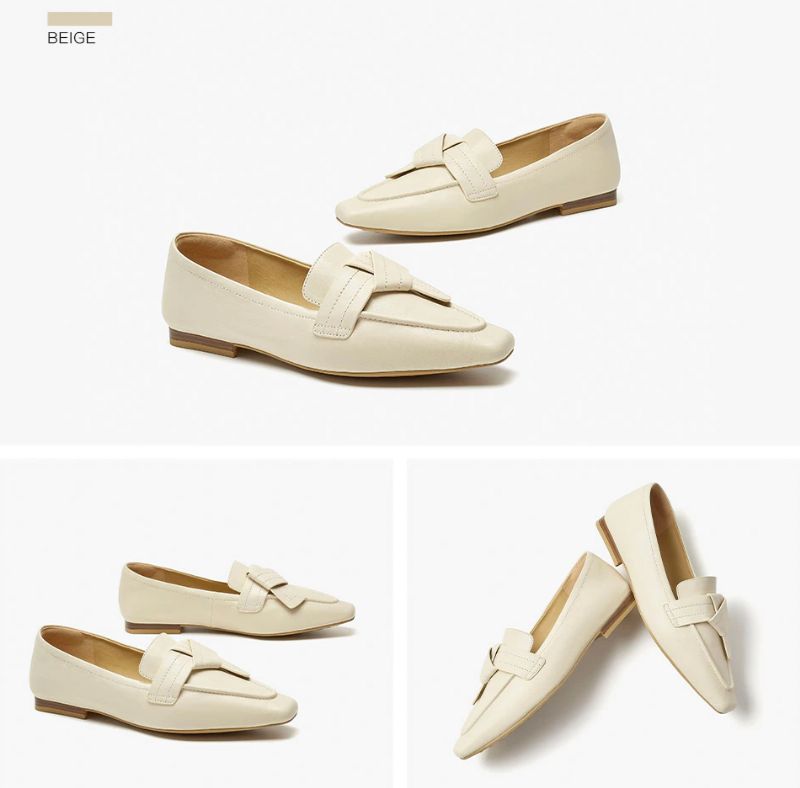 Lupita Naisten Nelikulmaiset Nahkaiset Loafer-kengät - Beige