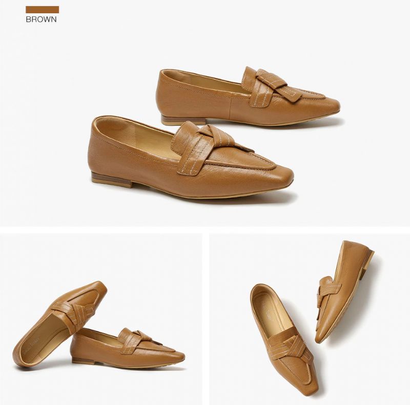 Lupita Naisten Nelikulmaiset Nahkaiset Loafer-kengät - Beige