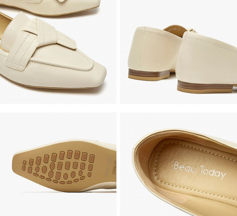 Lupita Naisten Nelikulmaiset Nahkaiset Loafer-kengät - Beige