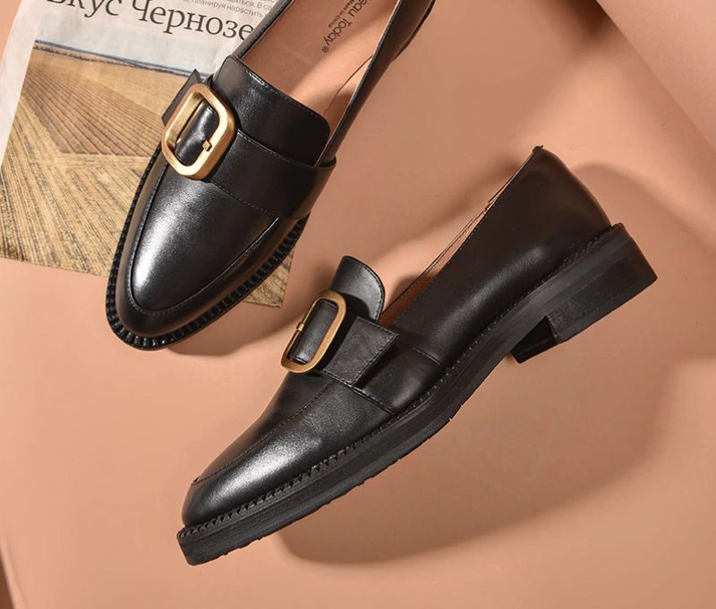 Mallet Naisten Litteät Nahkaiset Loafer-kengät - Musta