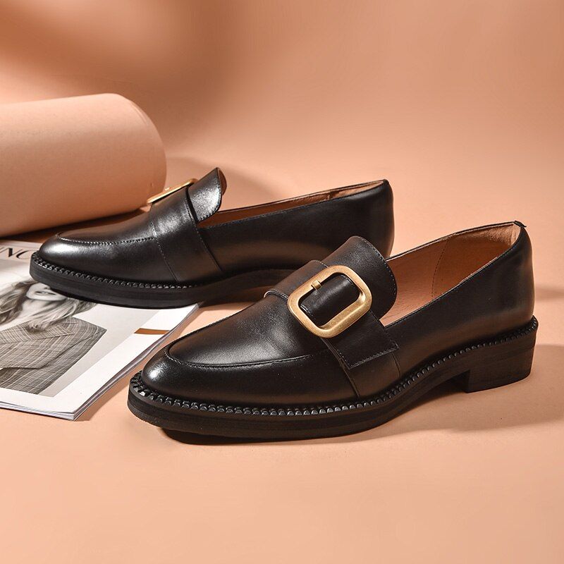 Mallet Naisten Litteät Nahkaiset Loafer-kengät - Musta