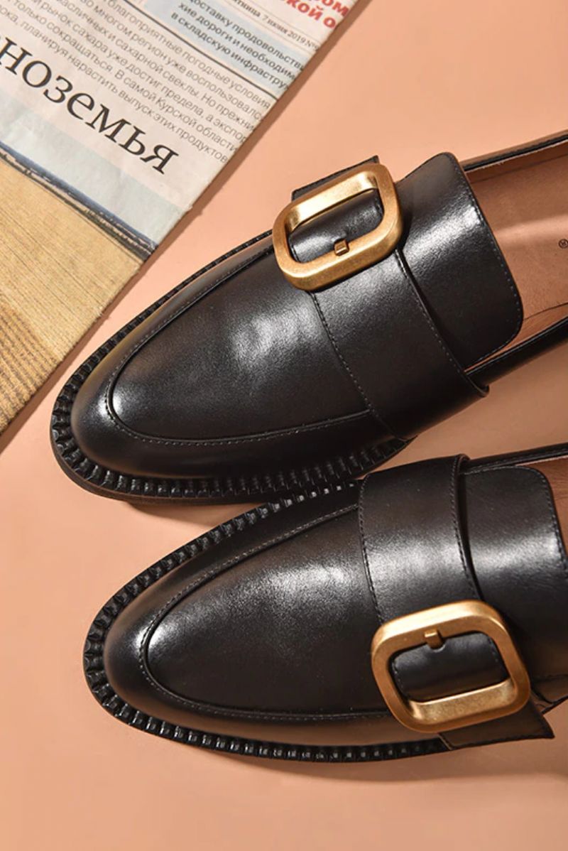 Mallet Naisten Litteät Nahkaiset Loafer-kengät - Musta