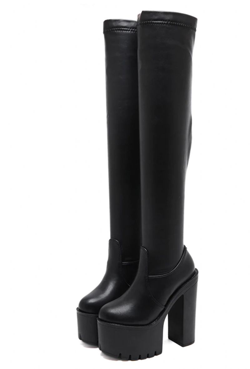 Naisten Amonet Ylipolvisaappaat - Black Suede