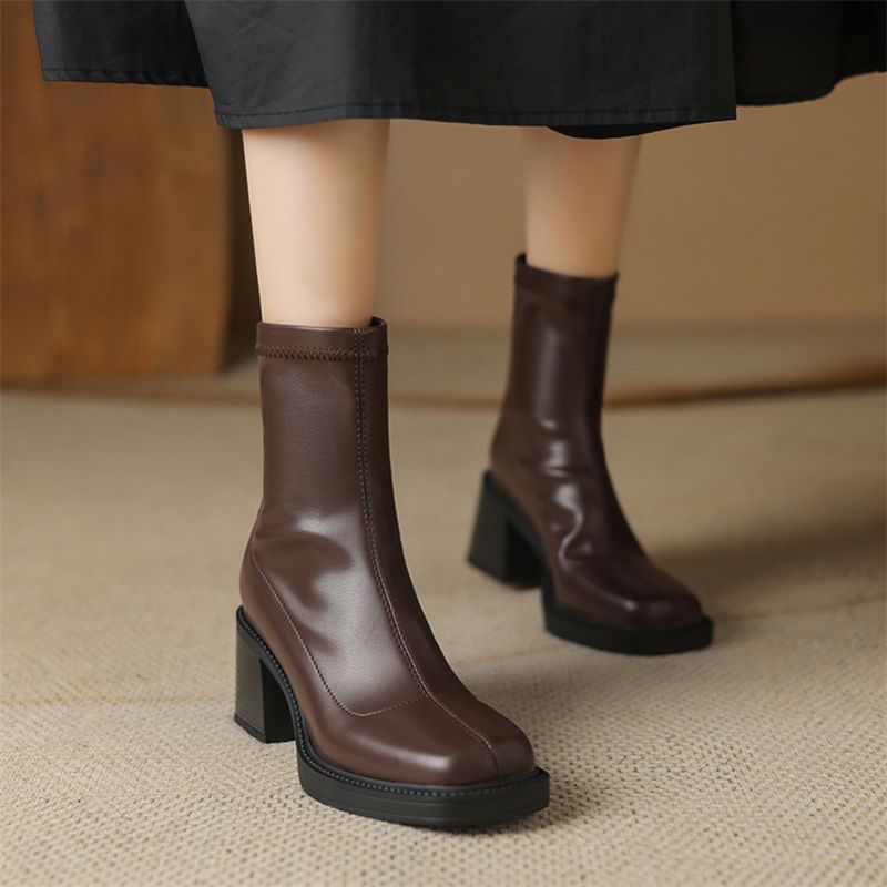 Naisten Gabina Platform Square Heels -saappaat - Ruskea
