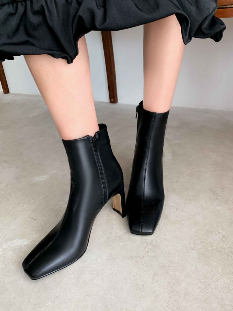 Naisten Maglo Neliönmuotoiset Nilkkurit - Black Cow Leather