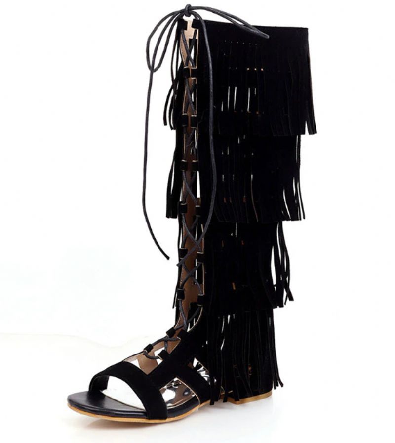 Naisten Noema Gladiator Knee High Black Boots - Musta