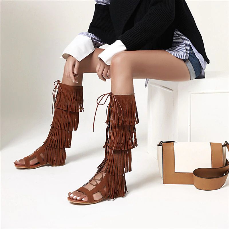 Naisten Noema Gladiator Knee High Black Boots - Musta