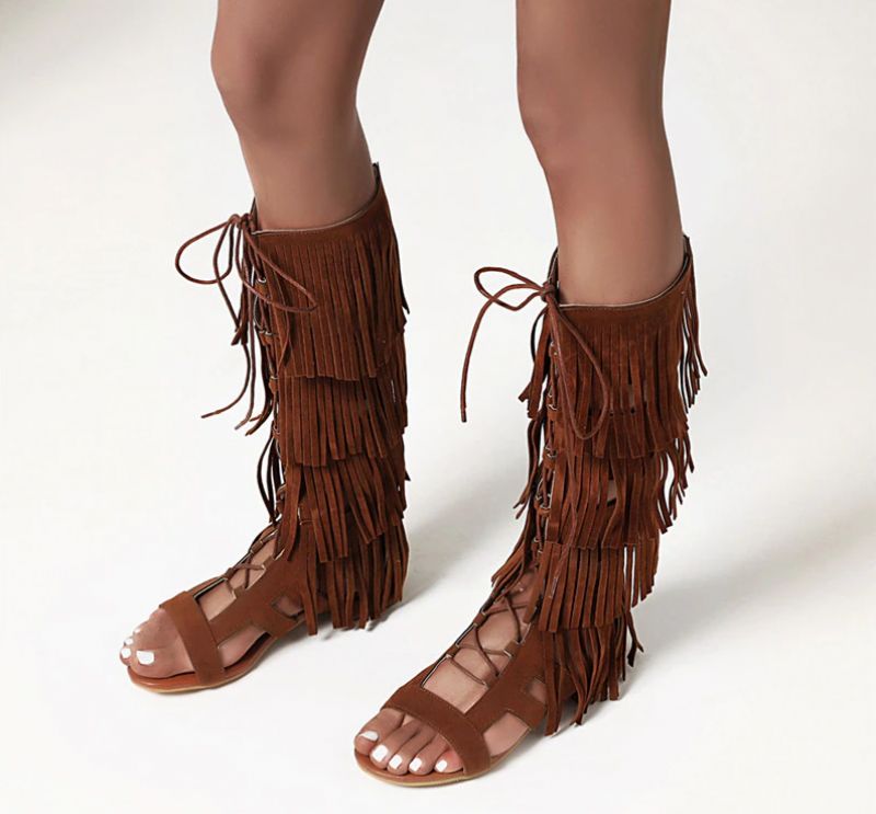 Naisten Noema Gladiator Knee High Black Boots - Musta