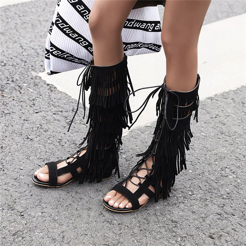 Naisten Noema Gladiator Knee High Black Boots - Musta