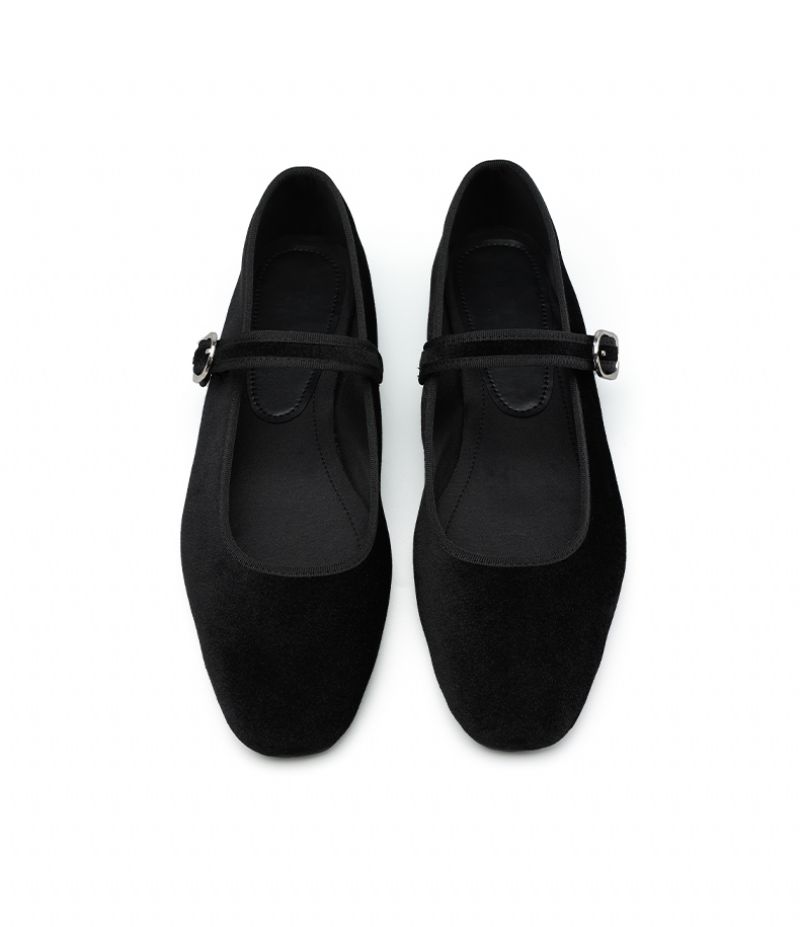 Naisten Pilar Velvet Ballet Flats - Musta