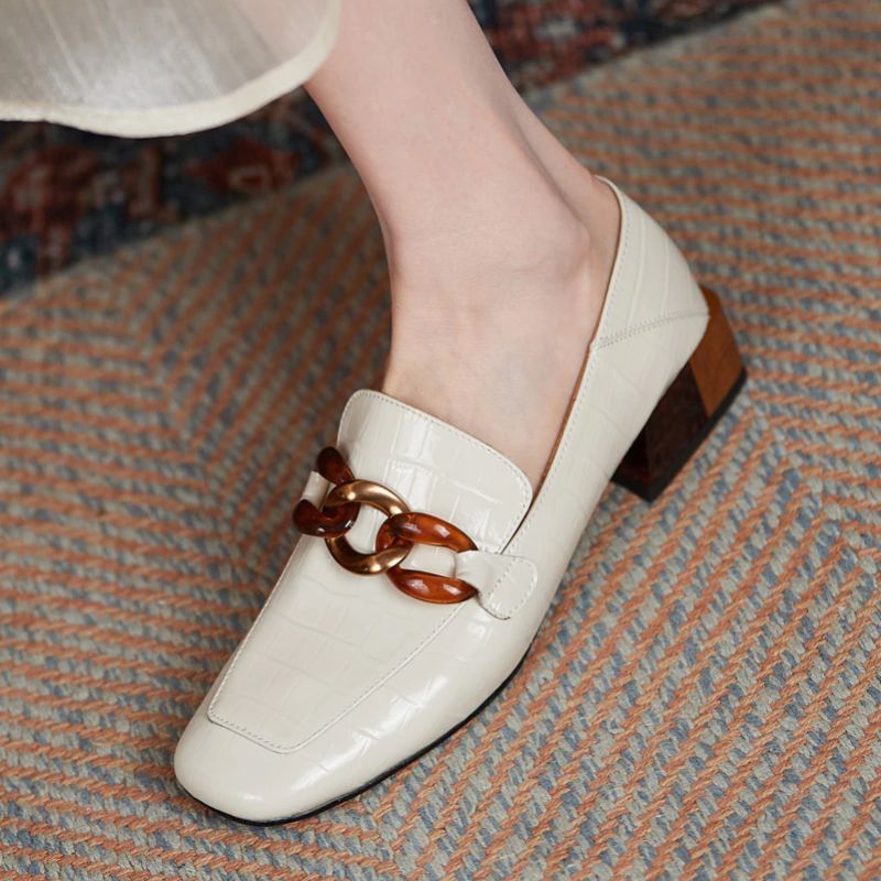 Naisten Susexin Paksukorkoiset Nahkaiset Loafer-kengät - Beige