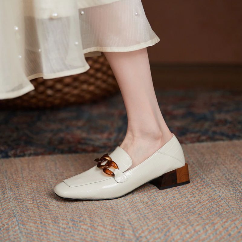 Naisten Susexin Paksukorkoiset Nahkaiset Loafer-kengät - Beige