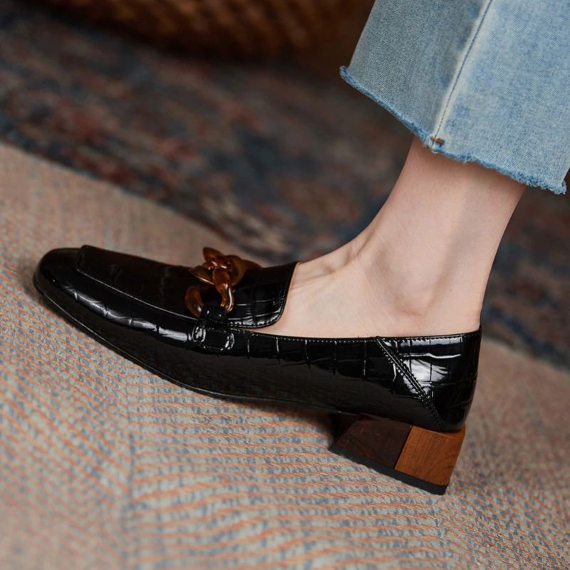 Naisten Susexin Paksukorkoiset Nahkaiset Loafer-kengät - Beige