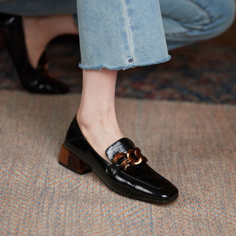 Naisten Susexin Paksukorkoiset Nahkaiset Loafer-kengät - Beige