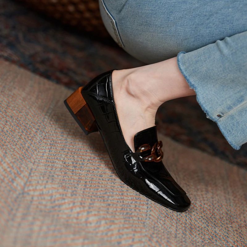 Naisten Susexin Paksukorkoiset Nahkaiset Loafer-kengät - Beige