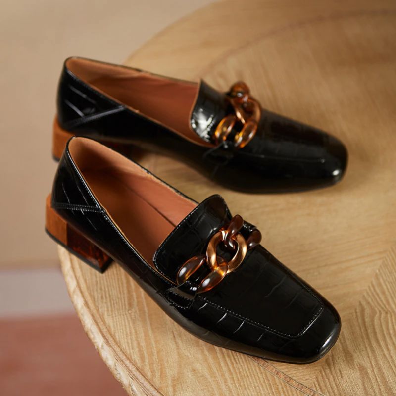 Naisten Susexin Paksukorkoiset Nahkaiset Loafer-kengät - Beige