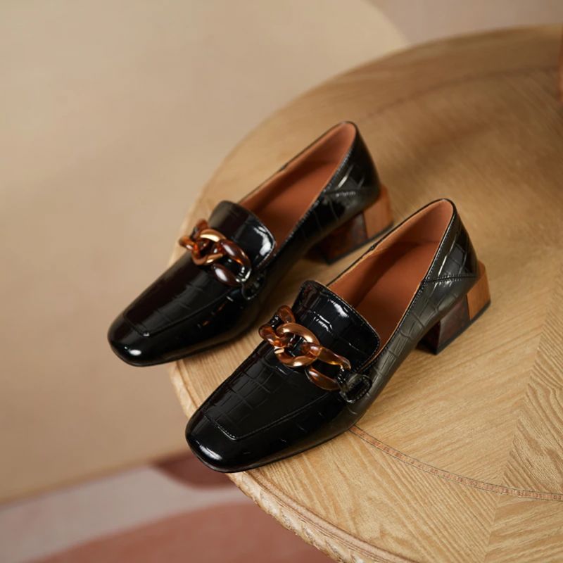 Naisten Susexin Paksukorkoiset Nahkaiset Loafer-kengät - Beige