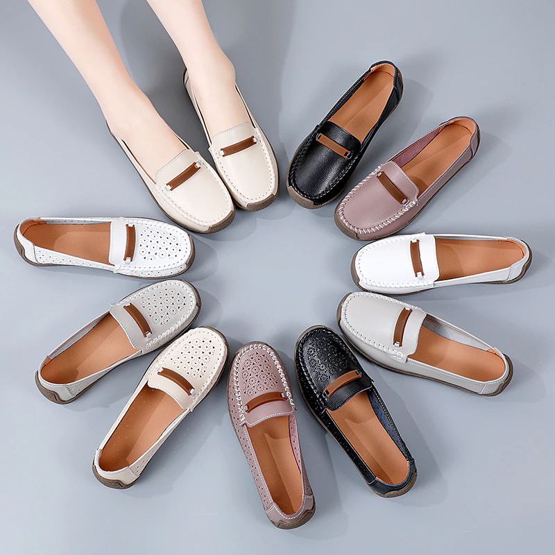 Nicolina Naisten Hengittävät Nahkaiset Loafer-kengät - Valkoinen Hollow