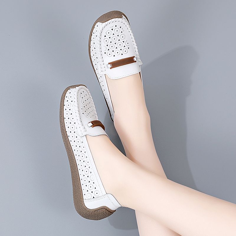 Nicolina Naisten Hengittävät Nahkaiset Loafer-kengät - Valkoinen Hollow
