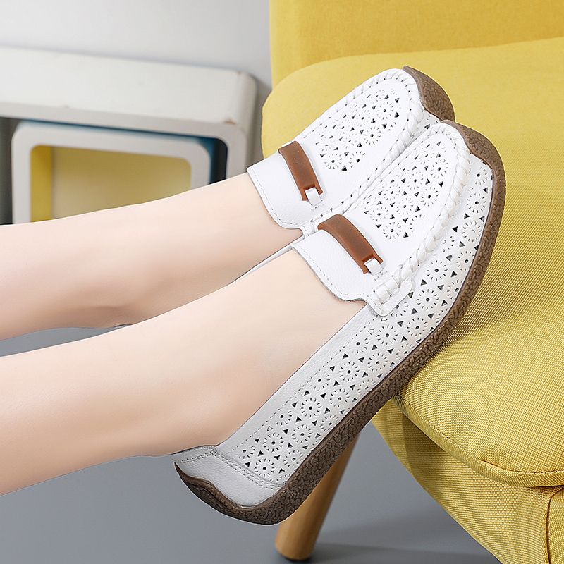 Nicolina Naisten Hengittävät Nahkaiset Loafer-kengät - Valkoinen Hollow