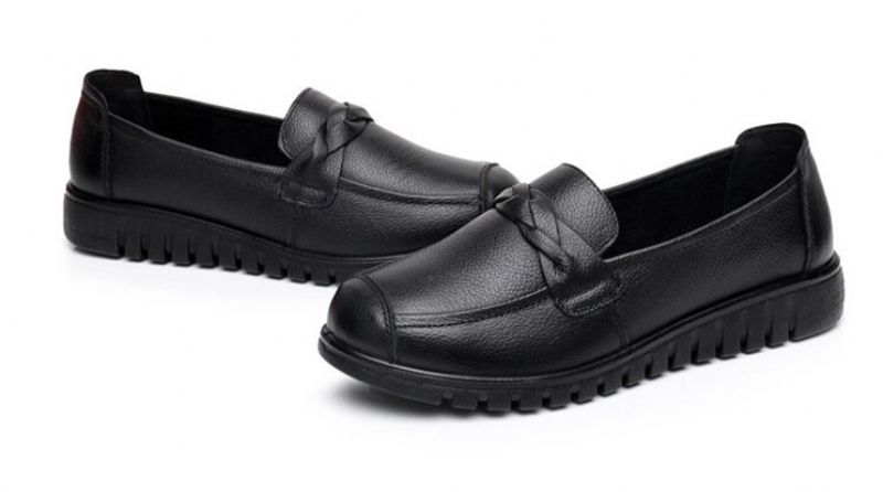 Olga Naisten Vapaa-ajan Nahkaiset Loafer-kengät - Musta