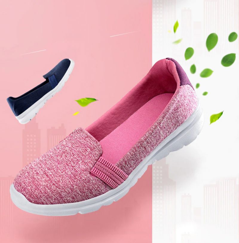 Päivittäiset Naisten Pehmeät Hengittävät Mesh-kokoiset Tasaiset Loafers-kengät - Pinkki