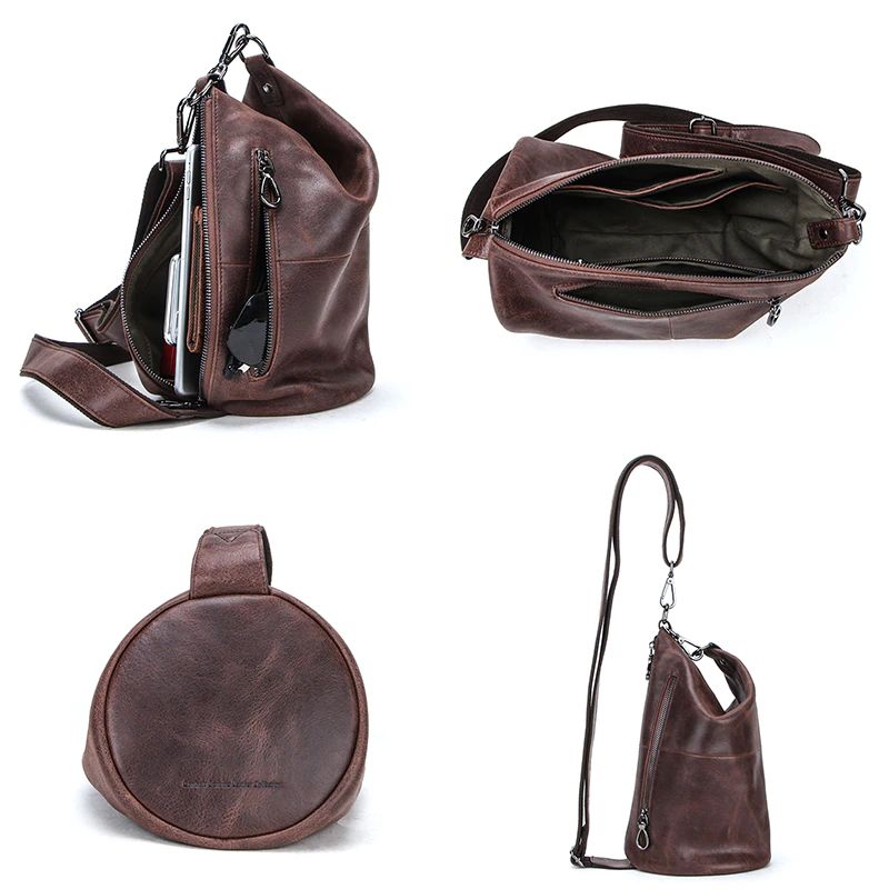 Pinto Miesten Nahkainen Crossbody Käsilaukku - Kahvi