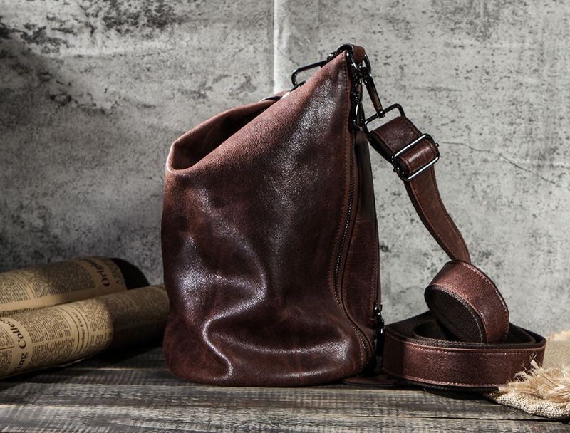 Pinto Miesten Nahkainen Crossbody Käsilaukku - Kahvi