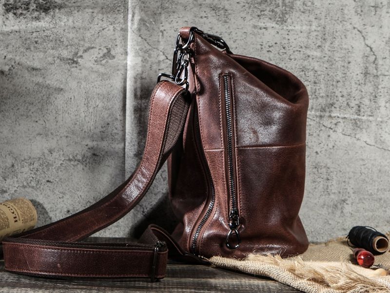 Pinto Miesten Nahkainen Crossbody Käsilaukku - Kahvi