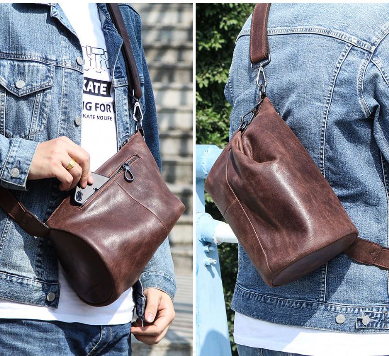 Pinto Miesten Nahkainen Crossbody Käsilaukku - Kahvi