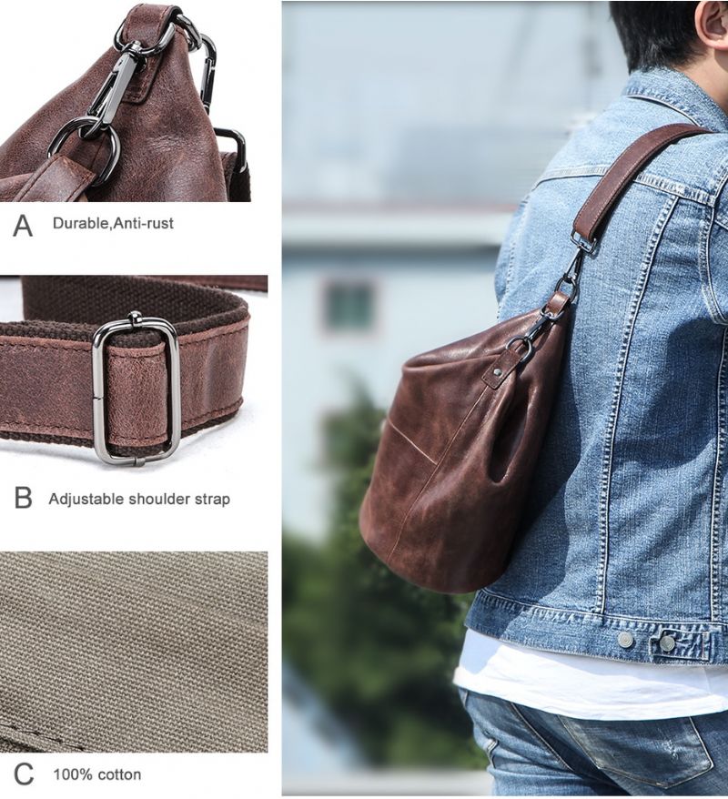 Pinto Miesten Nahkainen Crossbody Käsilaukku - Kahvi