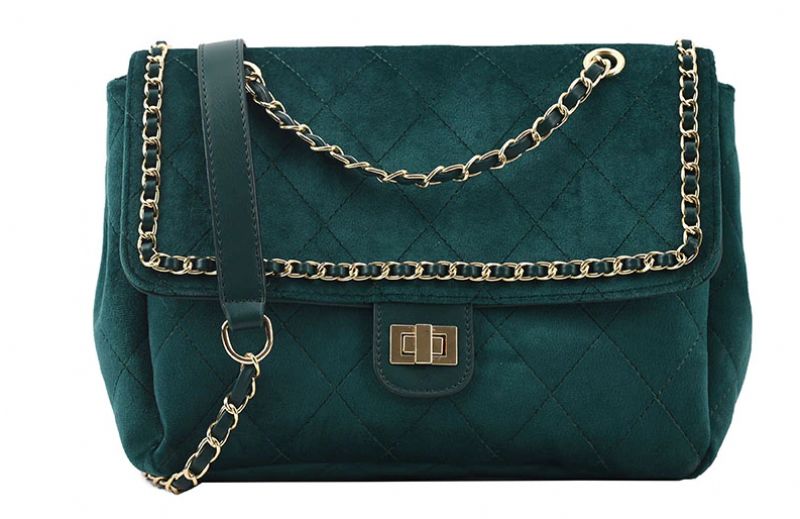 Polenta Naisten Tikattu Nahkainen Crossbody Käsilaukku - Vihreä