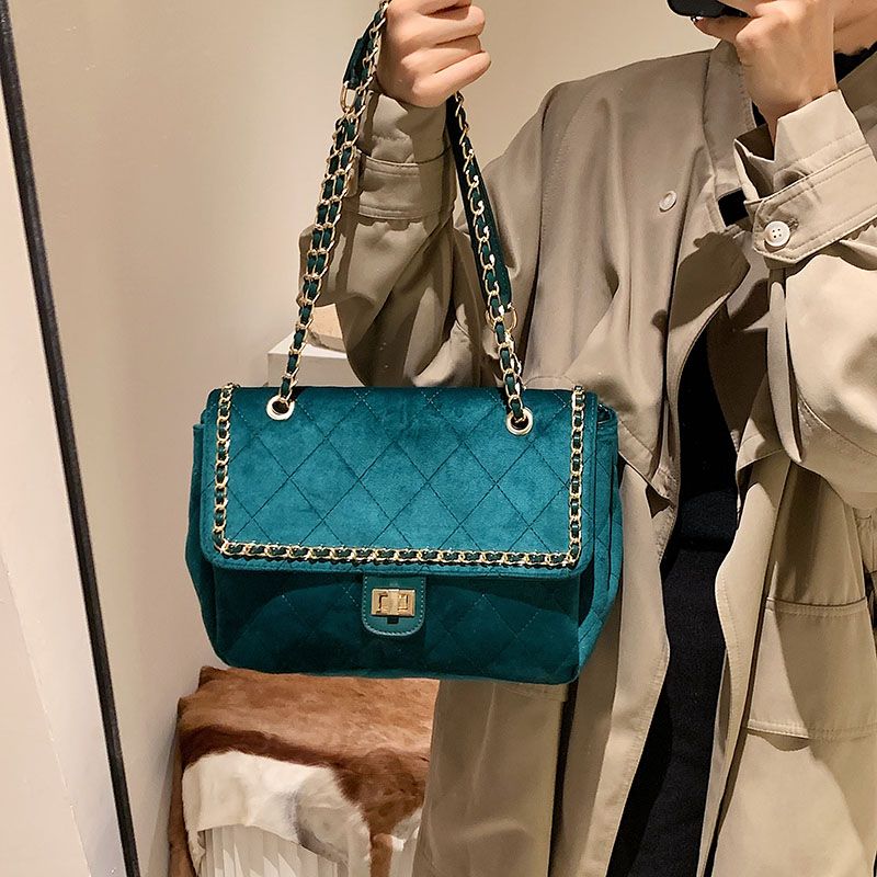 Polenta Naisten Tikattu Nahkainen Crossbody Käsilaukku - Vihreä