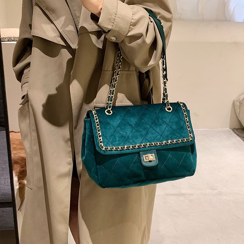 Polenta Naisten Tikattu Nahkainen Crossbody Käsilaukku - Vihreä