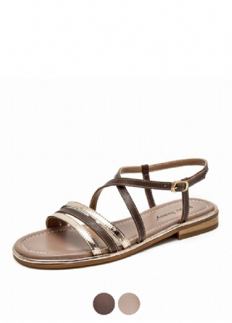 Polonia Naisten Nahkaiset Gladiator Flat Sandaalit