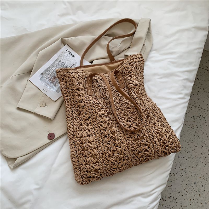 Porte Naisten Olkikudottu Olkalaukku - Beige
